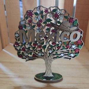 Wooden National Flag of Mexico Tree of Life Folkart